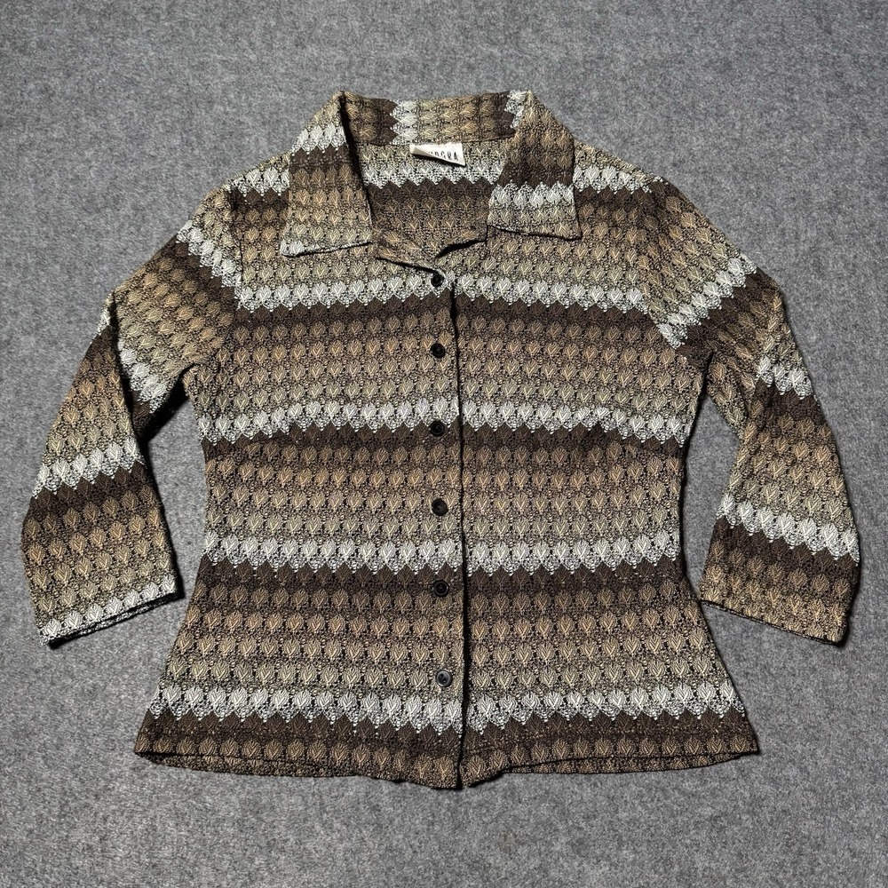 VTG 90s Pandora Casuals Crochet 3/4 Sleeve Button Shirt Size S Indie Boho Grunge